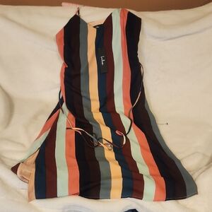 Lulu's Multicolor Striped Sleeveless Dress in Peach, Teal & Burgundy